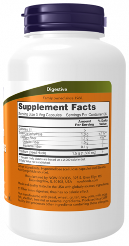 NOW Psyllium Husk Caps 500 мг, 200 капсул NOW Psyllium Husk Caps 500 мг, 200 капсул