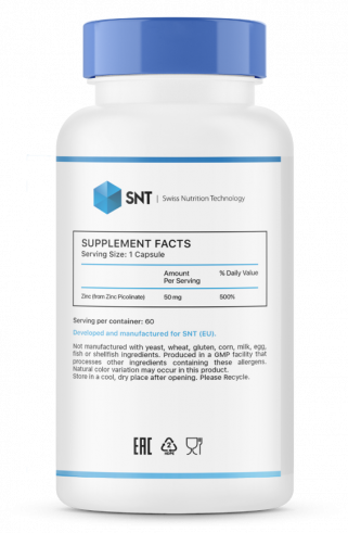 SNT Zinc Picolinate 50 mg, 60 капсул SNT Zinc Picolinate 50 mg, 60 капсул
