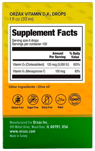 Orzax D3 K2 Drop, 30 мл Orzax D3 K2 Drop, 30 мл
