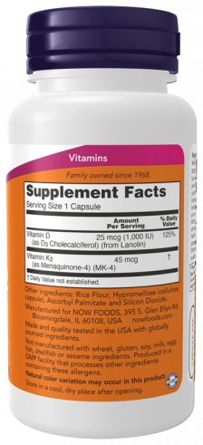 NOW Vitamin D-3 & K-2 1000 IU / 45 mcg, 120 капсул NOW Vitamin D-3 & K-2 1000 IU / 45 mcg, 120 капсул