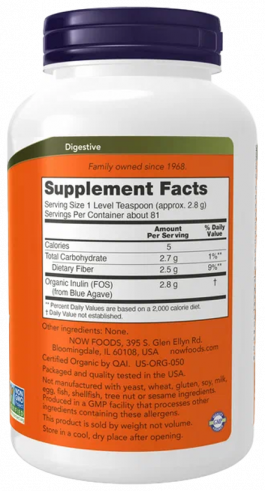 NOW Inulin Prebiotic Pure Powder Organic, 227 грамм NOW Inulin Prebiotic Pure Powder Organic, 227 грамм