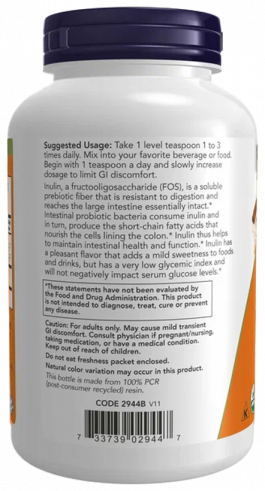 NOW Inulin Prebiotic Pure Powder Organic, 227 грамм NOW Inulin Prebiotic Pure Powder Organic, 227 грамм